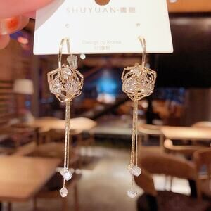 Rose Flower Crystal Dainty Tassel Earrings